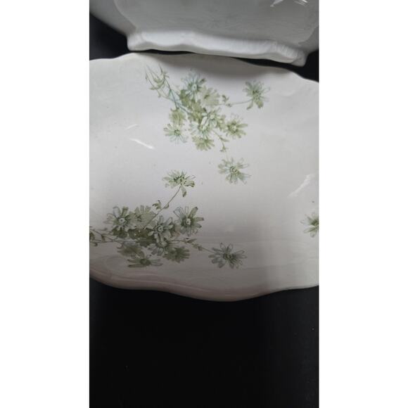 Vintage W H Grindley Daisy Gravy Boat Underplate Green Floral Gold Trim England - Picture 8 of 13